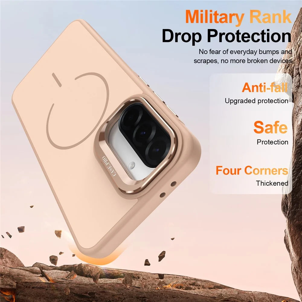 For Samsung Galaxy A34 5G Case Skin-touch PC + TPU Magnetic Phone Cover with Lens Frame Kickstand - Desert Gold - 3