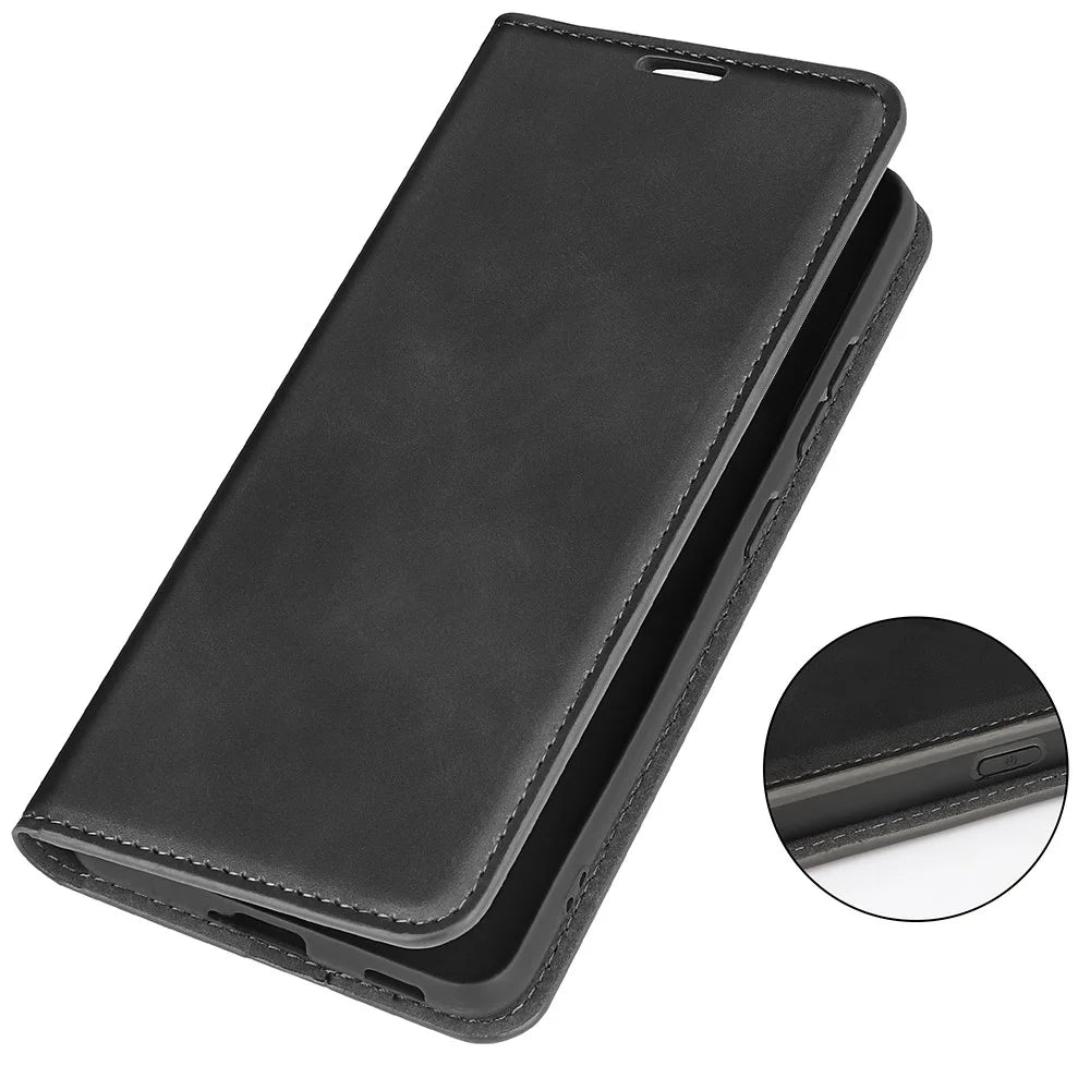 For Samsung Galaxy A57 5G Case Skin Touch Leather Wallet Phone Cover - Black - 6