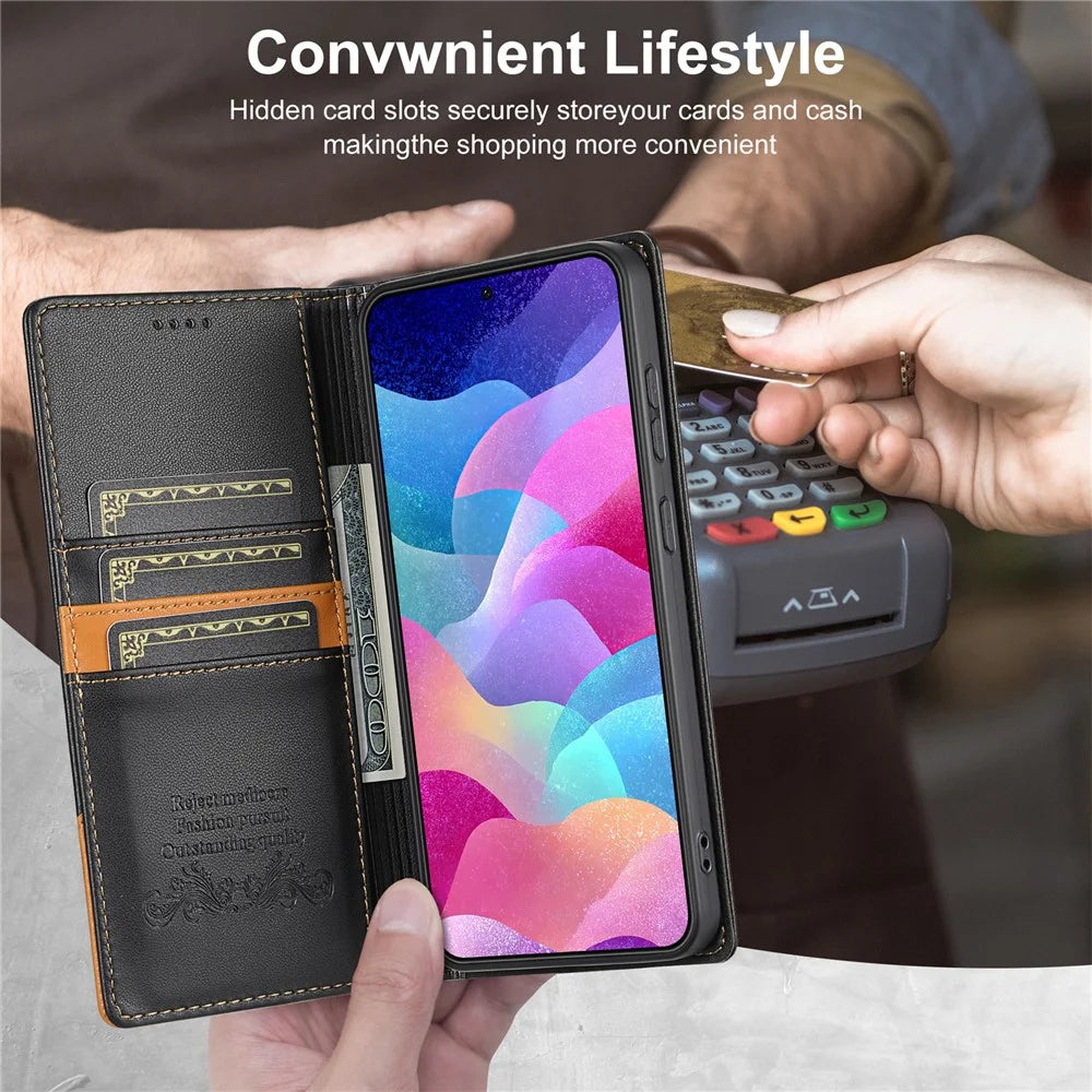 N.BEKUS P3 For Samsung Galaxy A37 5G Case RFID Blocking Wallet Stand PU Leather Flip Phone Cover - Black - 7