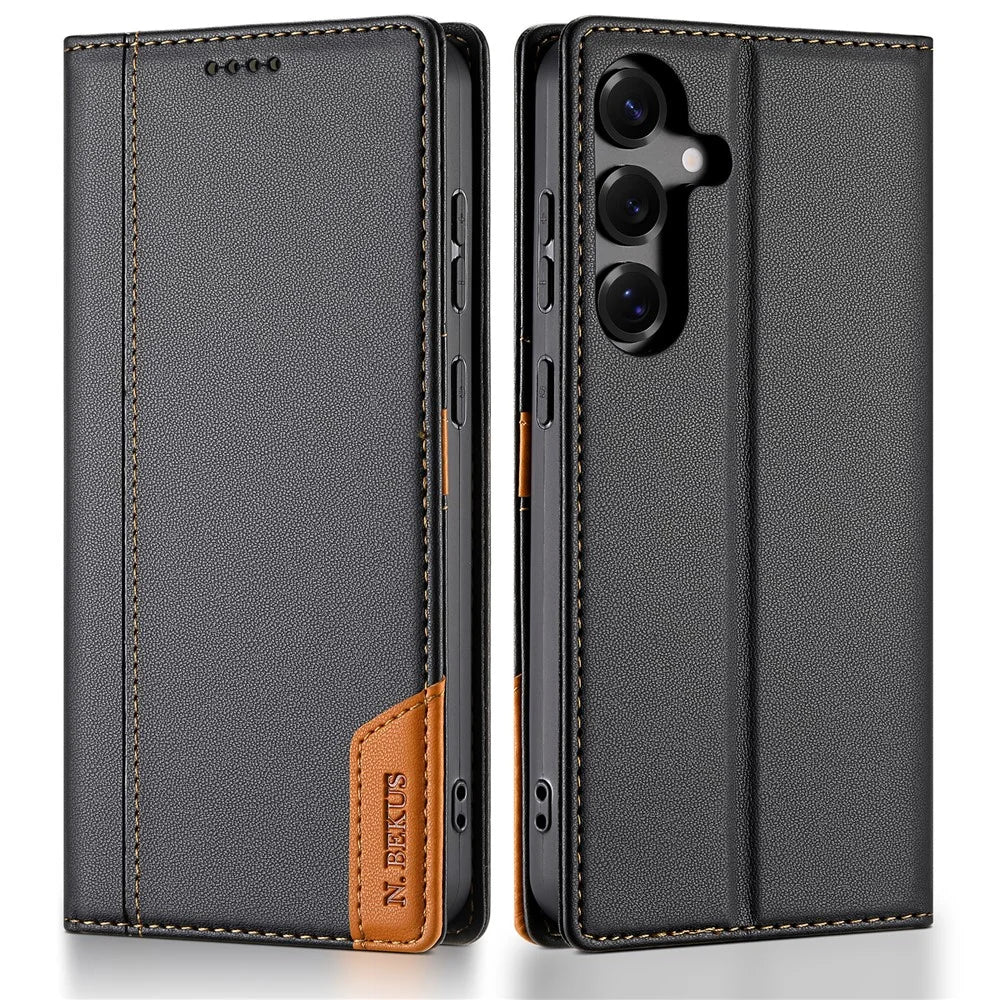 N.BEKUS P3 For Samsung Galaxy A57 5G Case RFID Blocking Wallet Stand PU Leather Flip Phone Cover - Black - 1