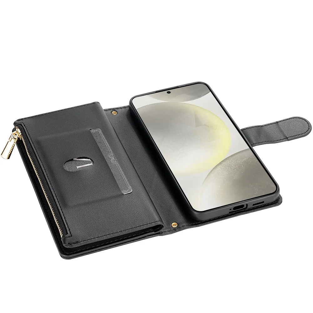 For Samsung Galaxy A57 5G Case Rhombus Stitching Leather Wallet Phone Cover with Long   /   Short Strap - Black - 4