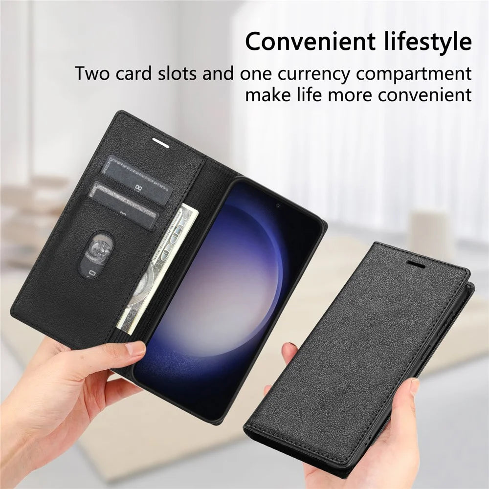 For Samsung Galaxy S26 Wallet Case Magnetic Closure PU Leather Phone Cover - Black - 7