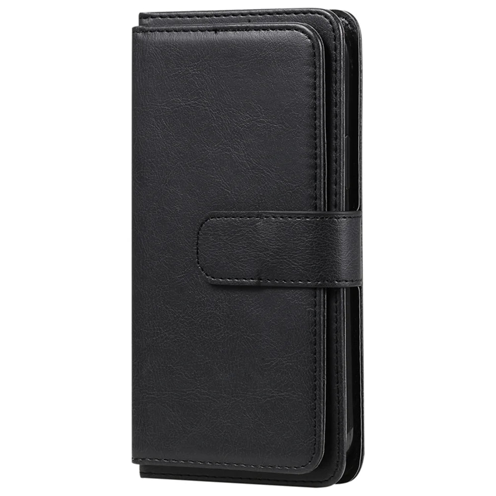 For Samsung Galaxy S26+ Leather Case with 10 Card Holder Phone Cover Stand - Black - 6