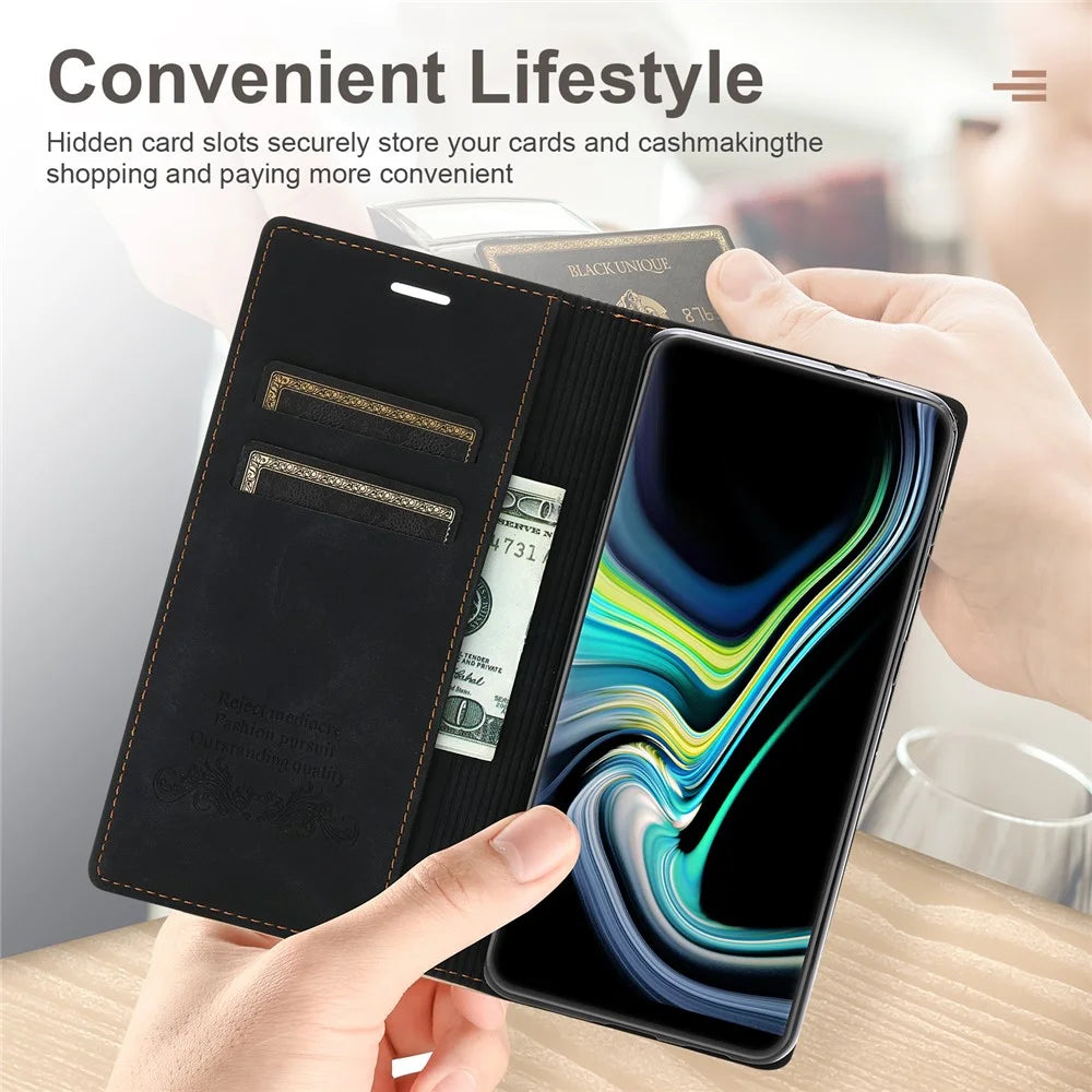 For Samsung Galaxy S26 Ultra Wallet Case Magnetic Closing Leather Phone Cover - Black - 4