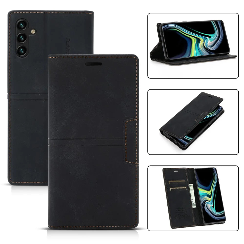For Samsung Galaxy A57 5G Wallet Case Magnetic Closing Leather Phone Cover - Black - 1