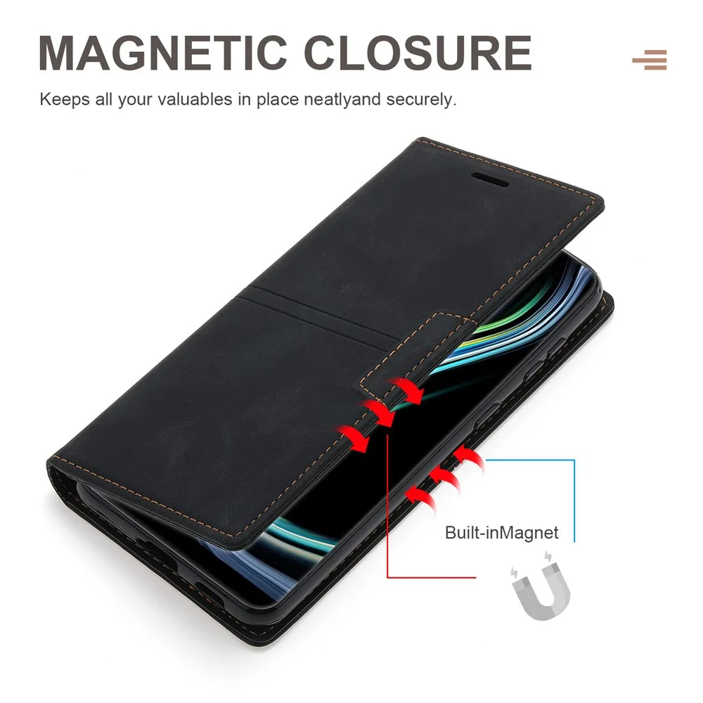 For Samsung Galaxy A57 5G Wallet Case Magnetic Closing Leather Phone Cover - Black - 5