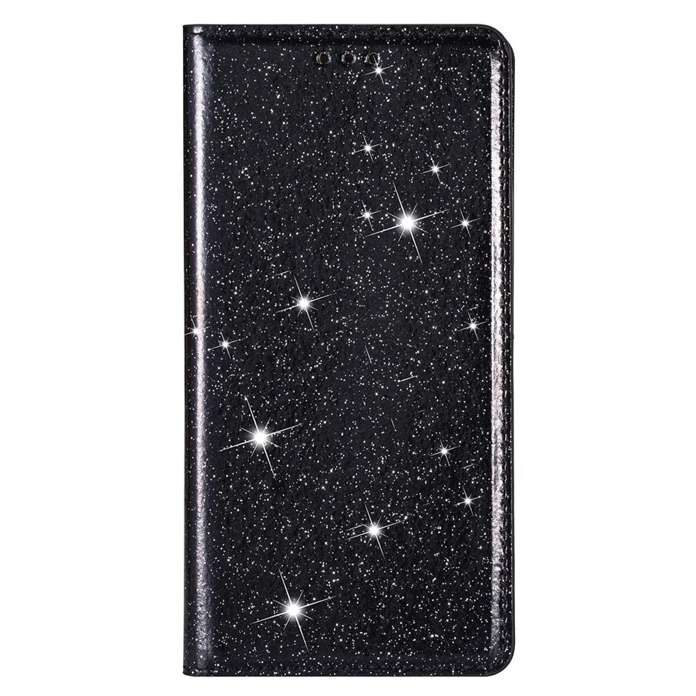 For Samsung Galaxy S26+ Case Glittery PU Leather + TPU Card Slot Phone Cover - Black - 6