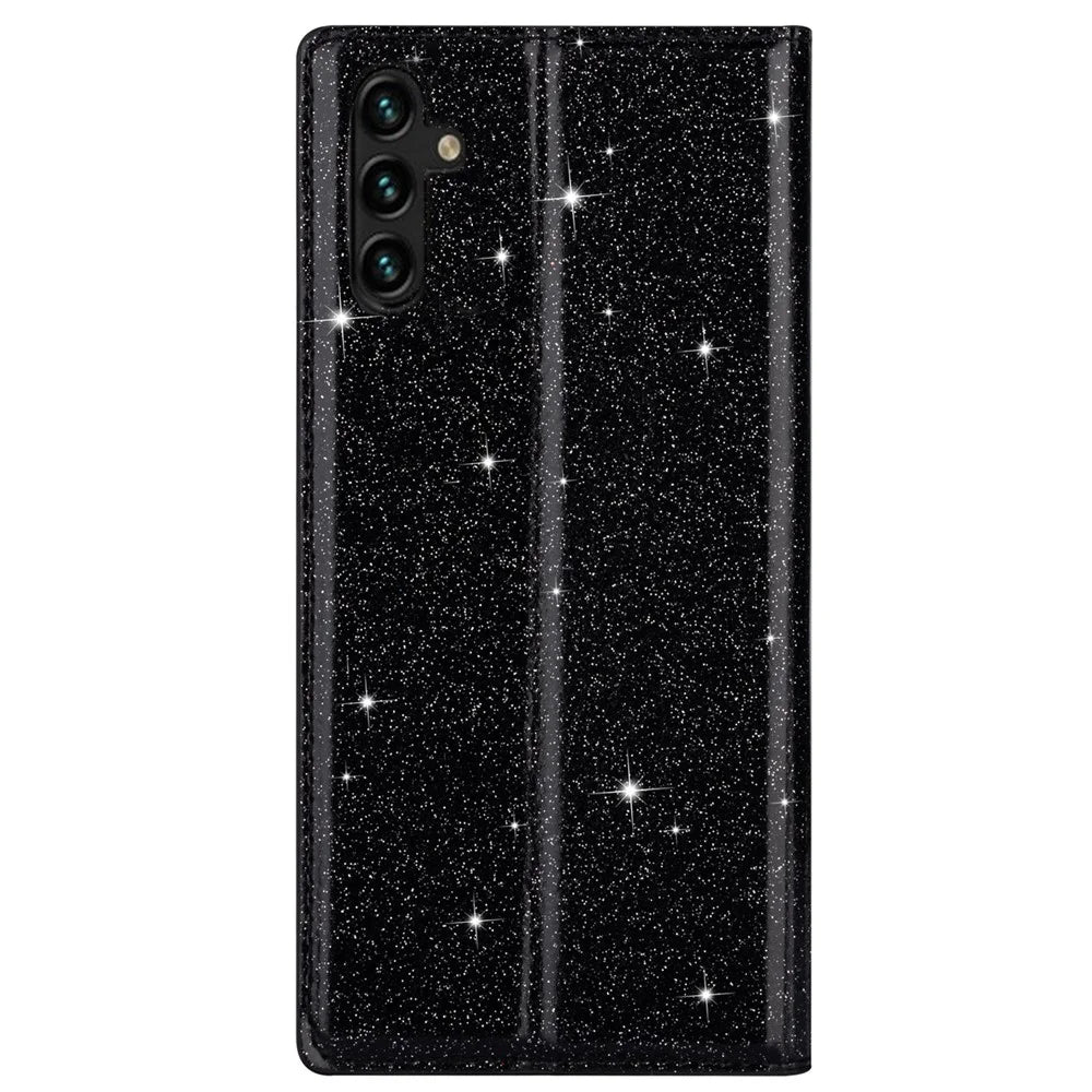 For Samsung Galaxy S26+ Case Glittery PU Leather + TPU Card Slot Phone Cover - Black - 7
