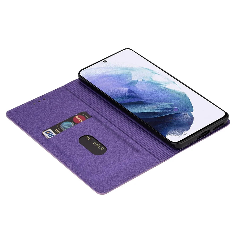 For Samsung Galaxy S25 FE Case Glittery PU Leather + TPU Card Slot Phone Cover - Purple - 2