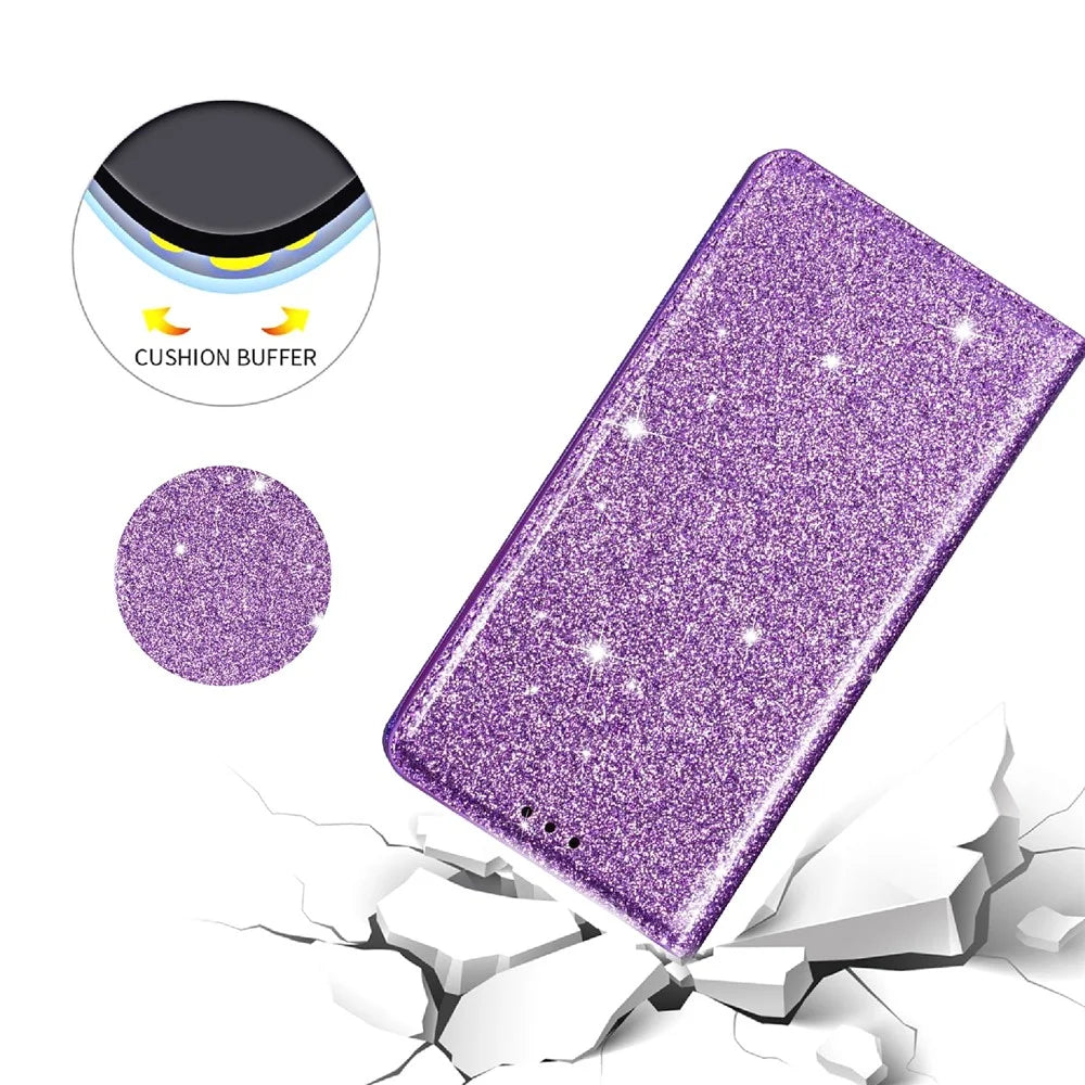 For Samsung Galaxy S25 FE Case Glittery PU Leather + TPU Card Slot Phone Cover - Purple - 5