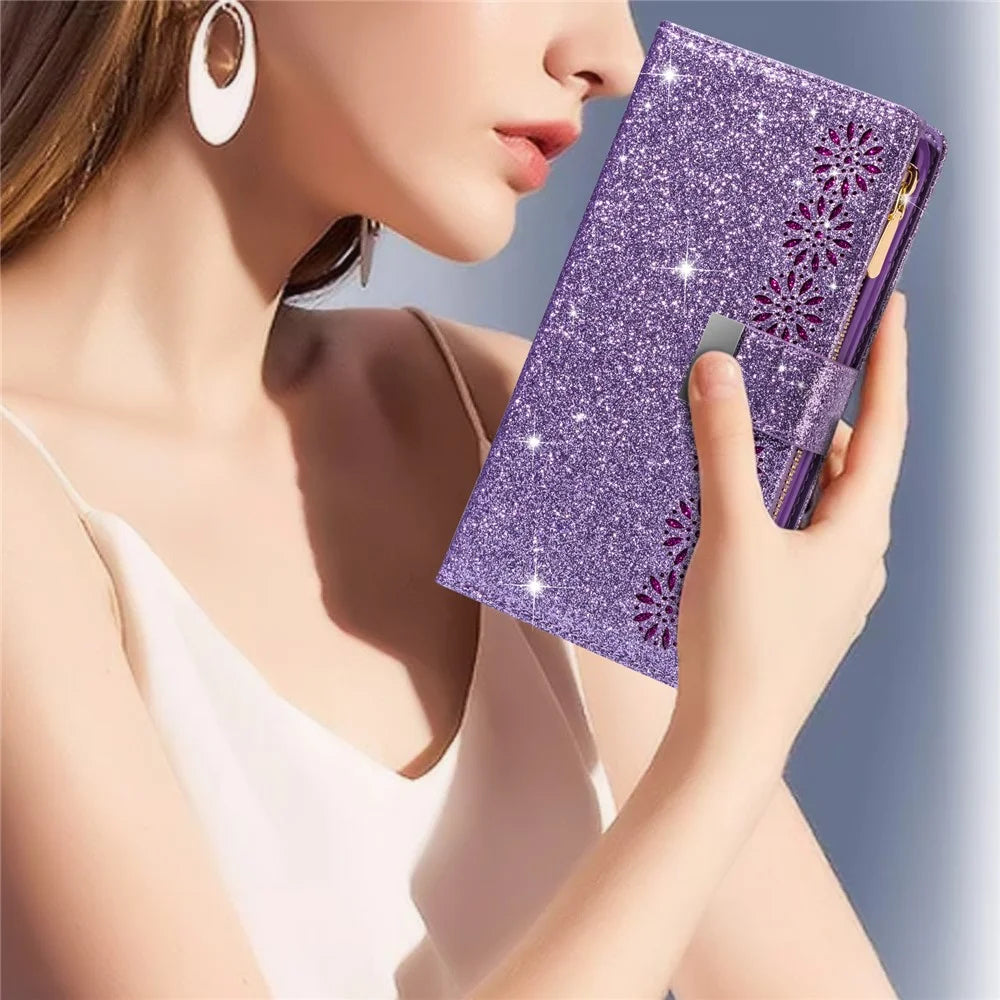 For Samsung Galaxy S26 Ultra Case Starry Sky Carving Leather Wallet Phone Cover with Wrist Strap - Purple - 7