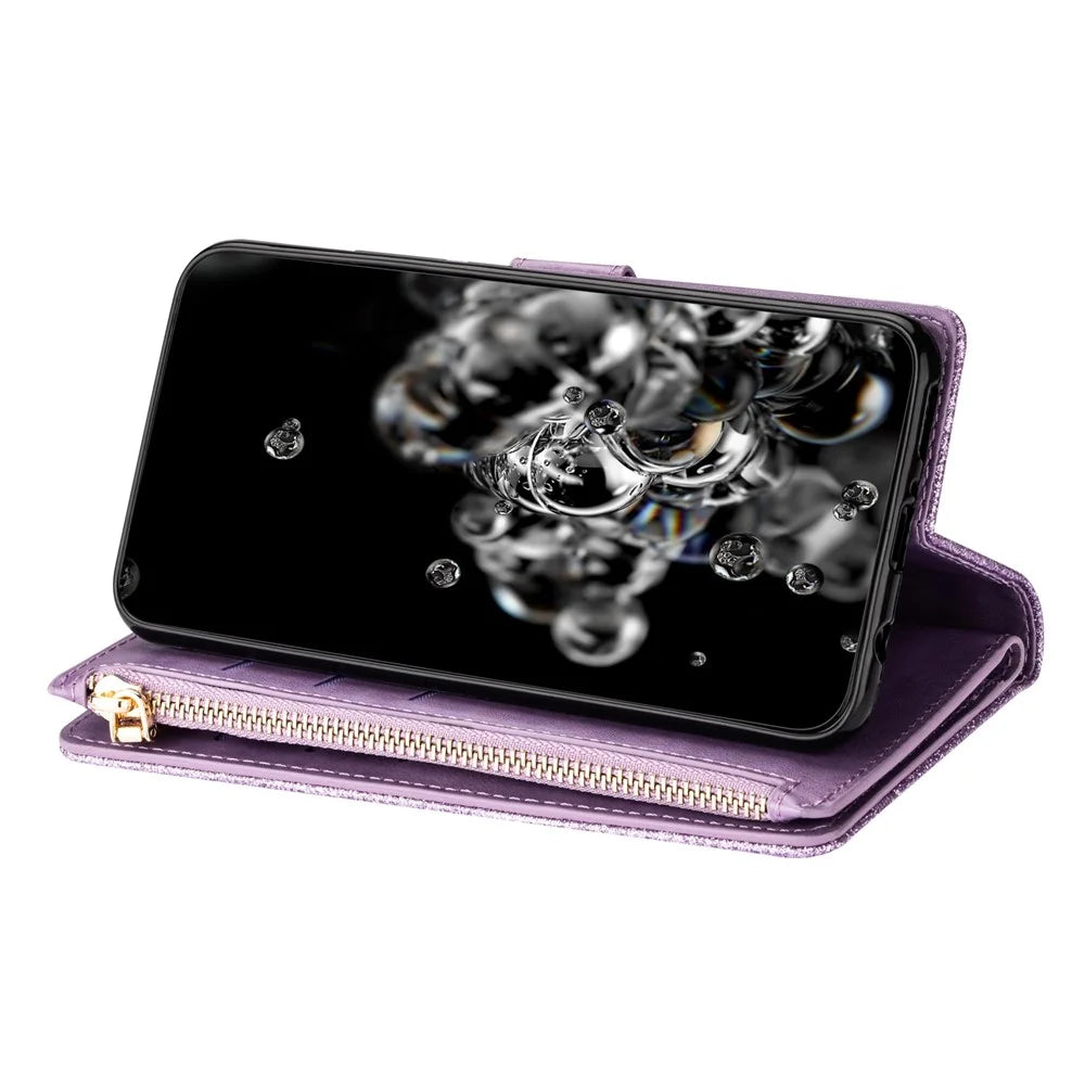 For Samsung Galaxy A37 5G Case Starry Sky Carving Leather Wallet Phone Cover with Wrist Strap - Purple - 2