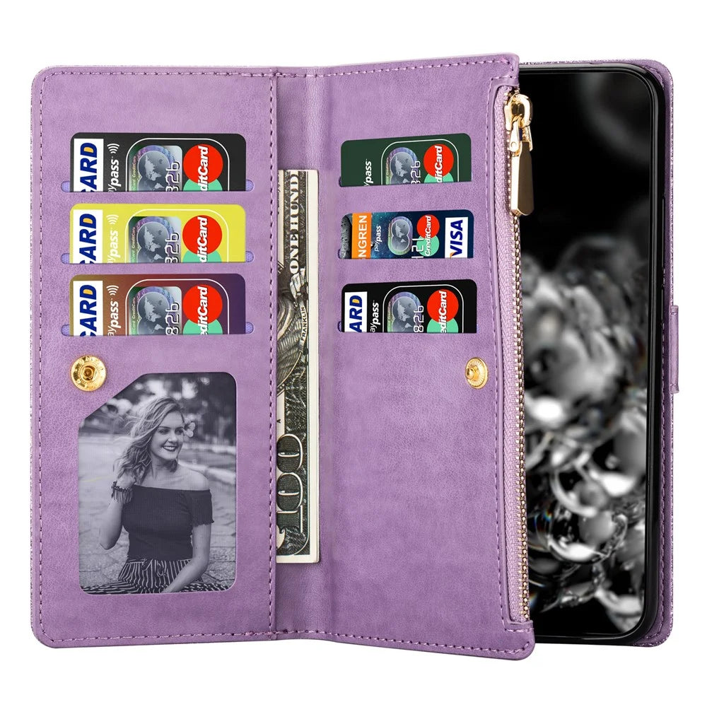 For Samsung Galaxy A37 5G Case Starry Sky Carving Leather Wallet Phone Cover with Wrist Strap - Purple - 3