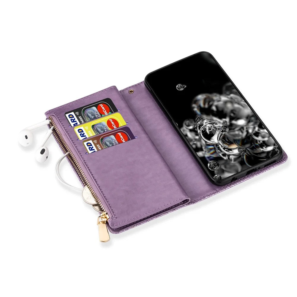 For Samsung Galaxy A37 5G Case Starry Sky Carving Leather Wallet Phone Cover with Wrist Strap - Purple - 5