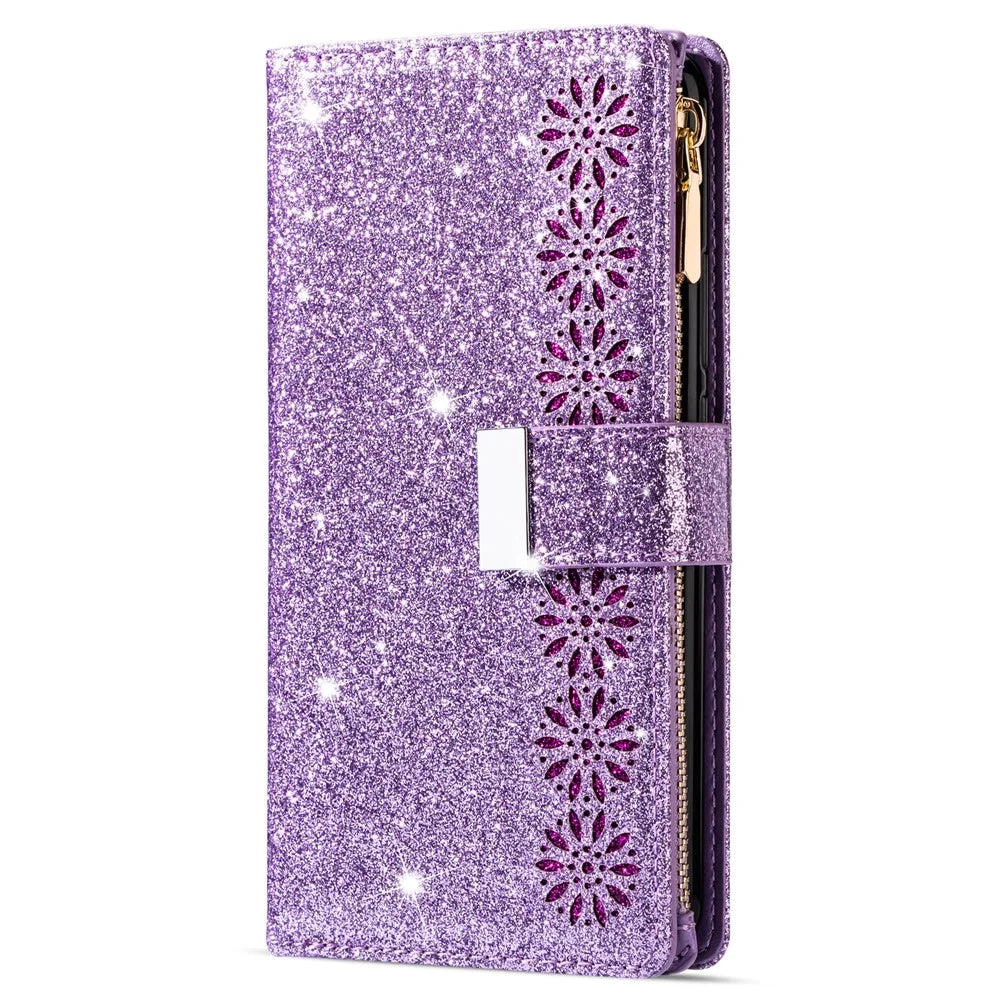 For Samsung Galaxy A37 5G Case Starry Sky Carving Leather Wallet Phone Cover with Wrist Strap - Purple - 7