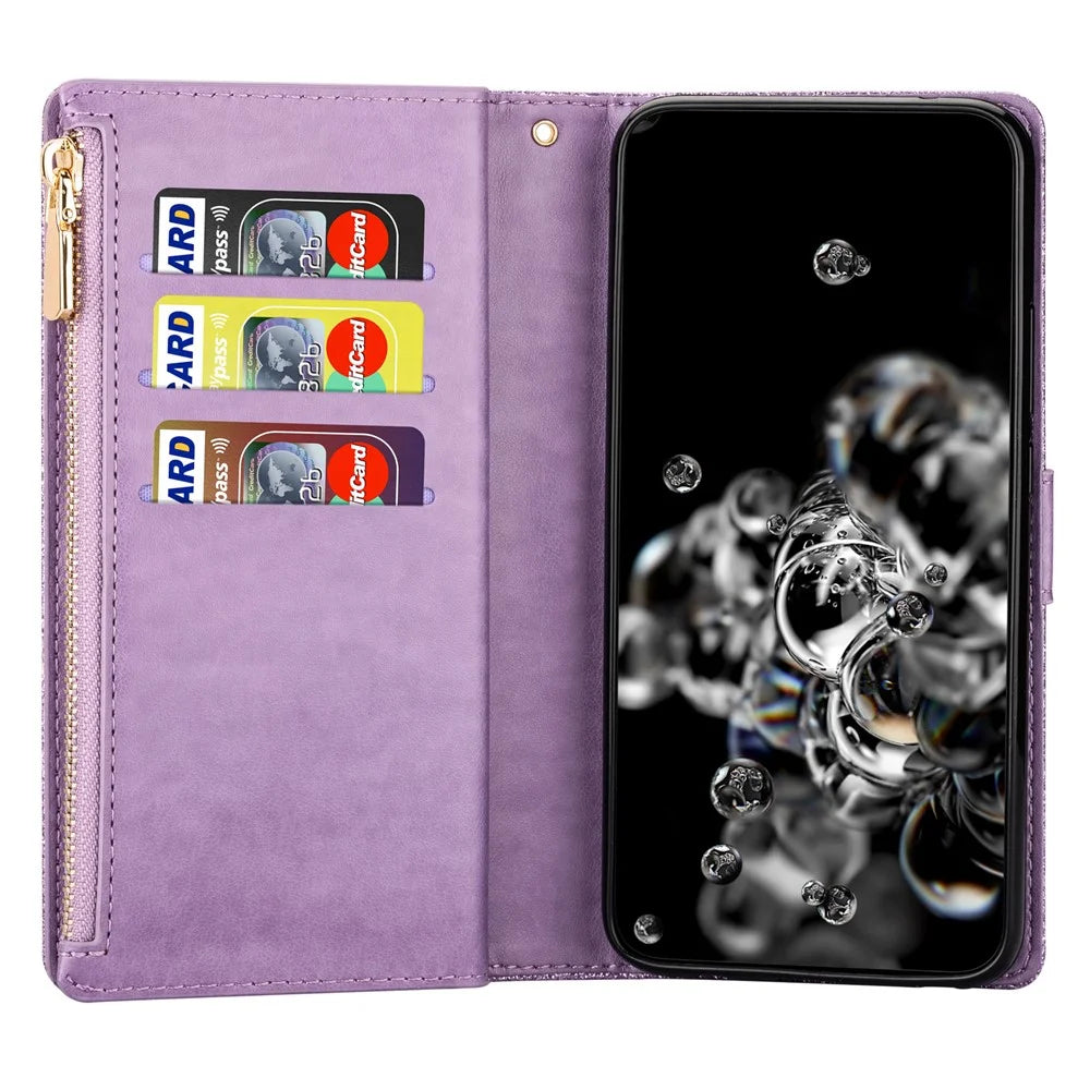For Samsung Galaxy A57 5G Case Starry Sky Carving Leather Wallet Phone Cover with Wrist Strap - Purple - 4