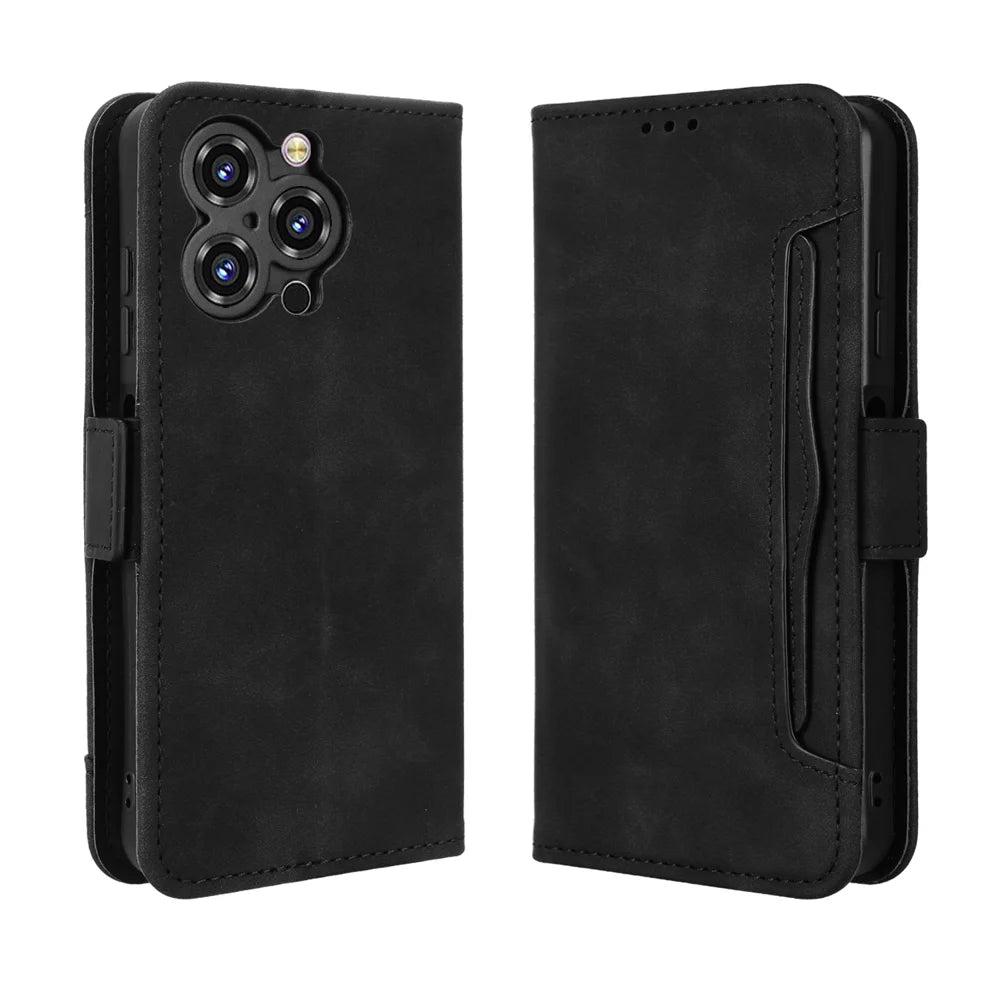 For Oukitel C3 Leather Case Phone Wallet Cover with Multiple Card Slots - Black - 1