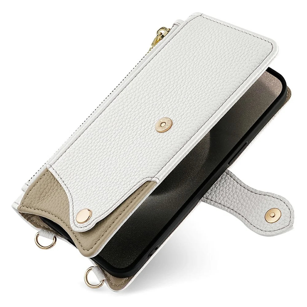 For OnePlus 15 5G Leather Case Wallet Stand Cover Irregular Tail Style with Chain Strap - White - 2
