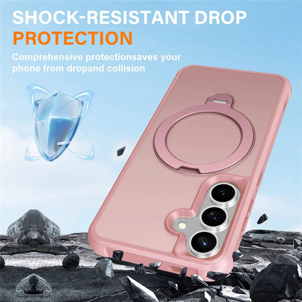 For Samsung Galaxy S25+ Magnetic Case Kickstand TPU PC Shockproof Phone Back Cover - Pink - 4
