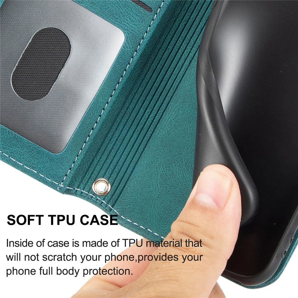 For Samsung Galaxy S26 Ultra Case Wallet Skin-Touch Leather Imprinted Phone Cover with Wrist Strap - Blackish Green - 5