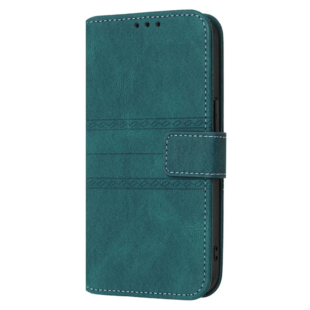 For Samsung Galaxy S26 Ultra Case Wallet Skin-Touch Leather Imprinted Phone Cover with Wrist Strap - Blackish Green - 7