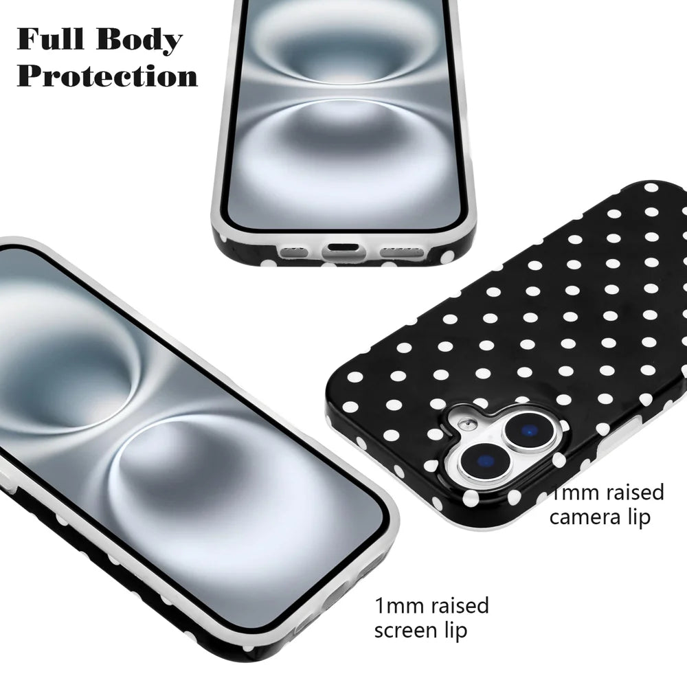 For iPhone 16 Plus Case Dot Design IMD TPU Phone Back Cover - Black - 5