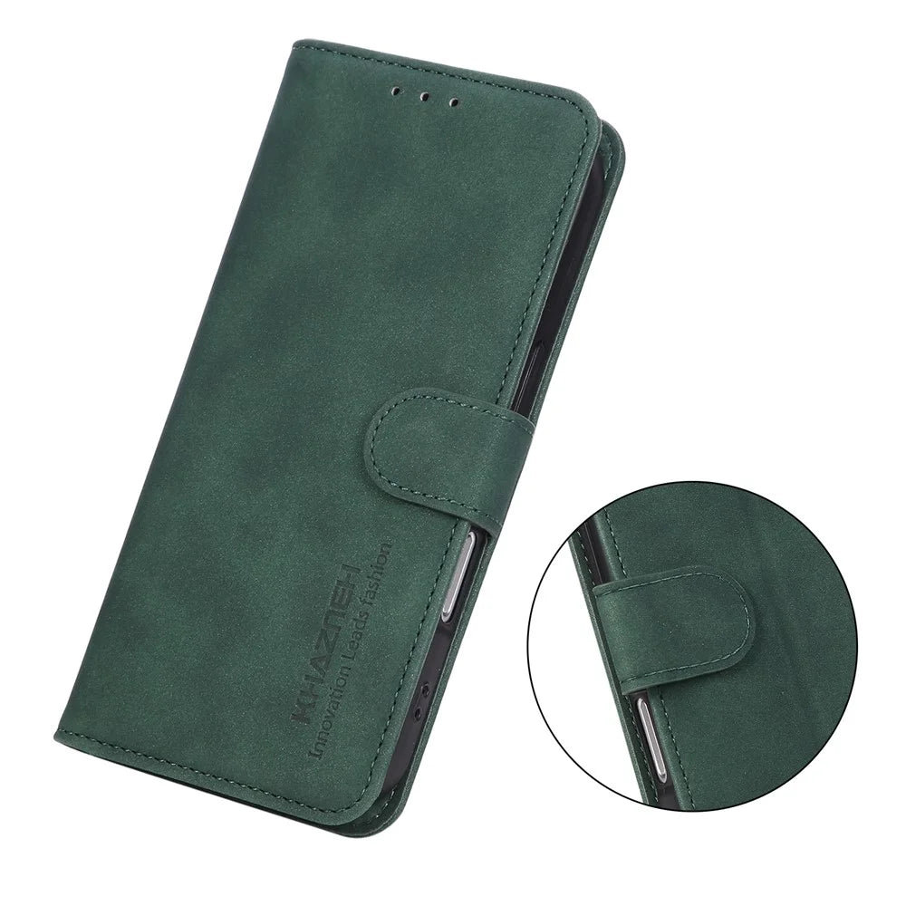 KHAZNEH For Samsung Galaxy A57 5G Case Anti Scratch PU Leather Wallet Stand Phone Cover - Green - 5