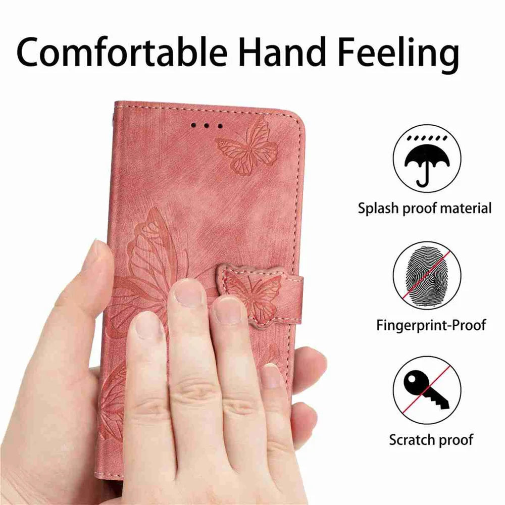 For OnePlus Nord CE5 5G Case Butterfly Design Flip Wallet Leather Phone Cover Skin-Touch - Pink - 5