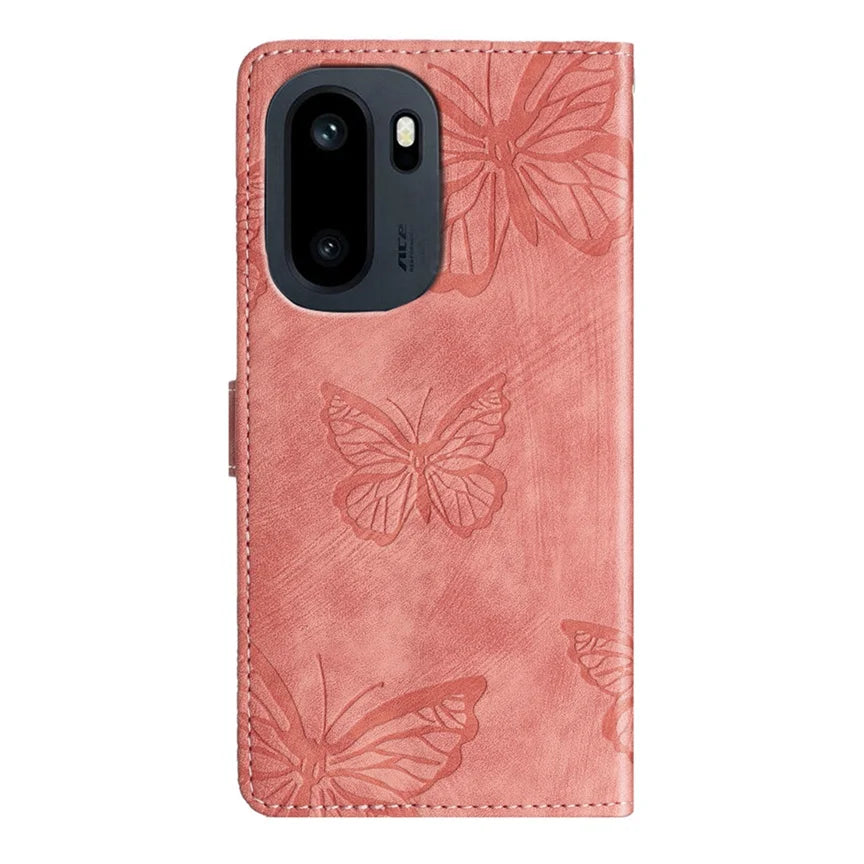 For OnePlus 15R 5G / Ace 6T 5G / Ace 6 5G Case Butterfly Design Flip Wallet Leather Phone Cover Skin-Touch - Pink - 2