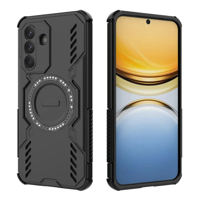 WANLONFENG For Samsung Galaxy A37 5G Magnetic Case  DJ Series PC TPU Phone Cover with 2Pcs Tempered Glass Film - Black - 3