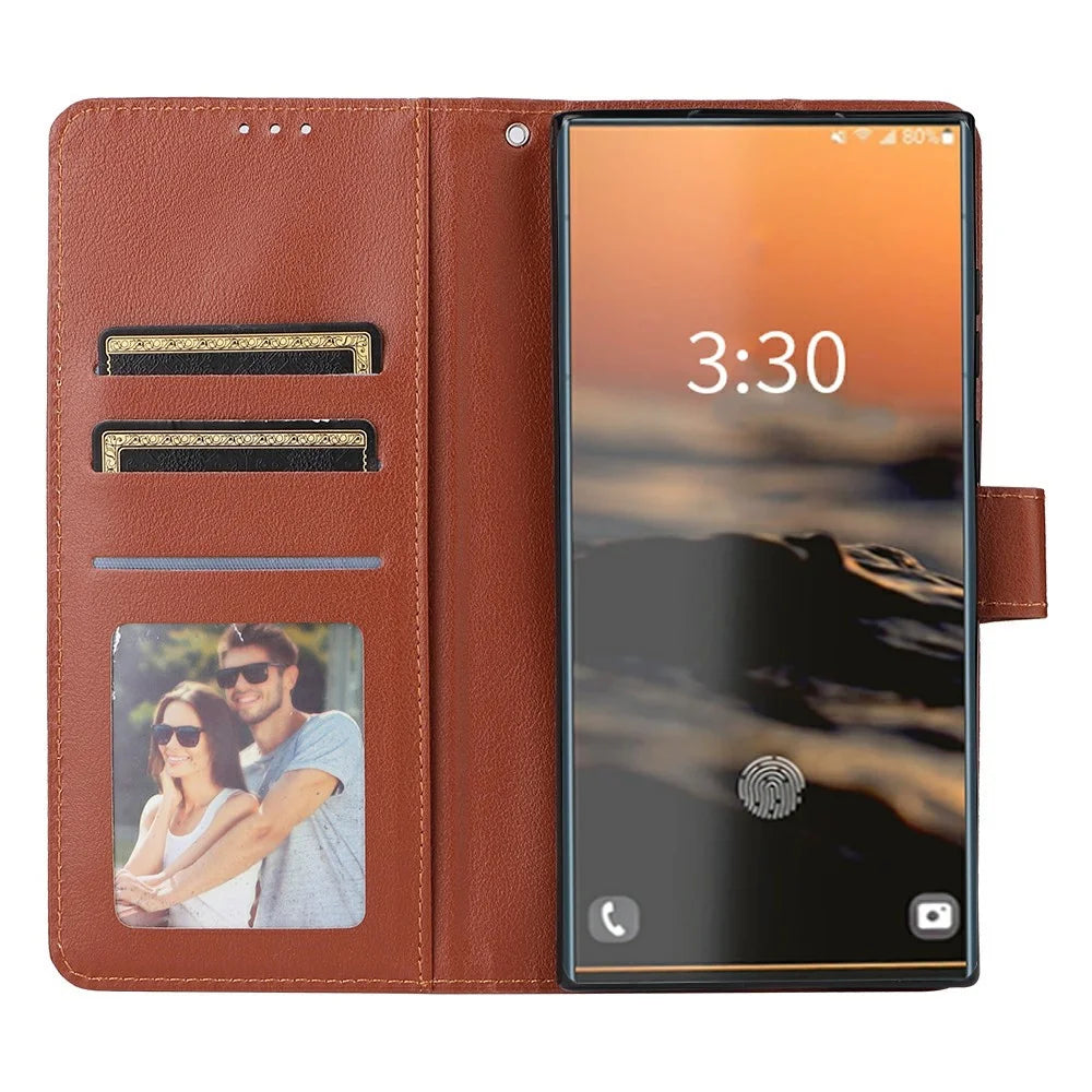 For Samsung Galaxy S26 Ultra Case Wallet Stand PU Leather Phone Cover with Wrist Strap - Brown - 2