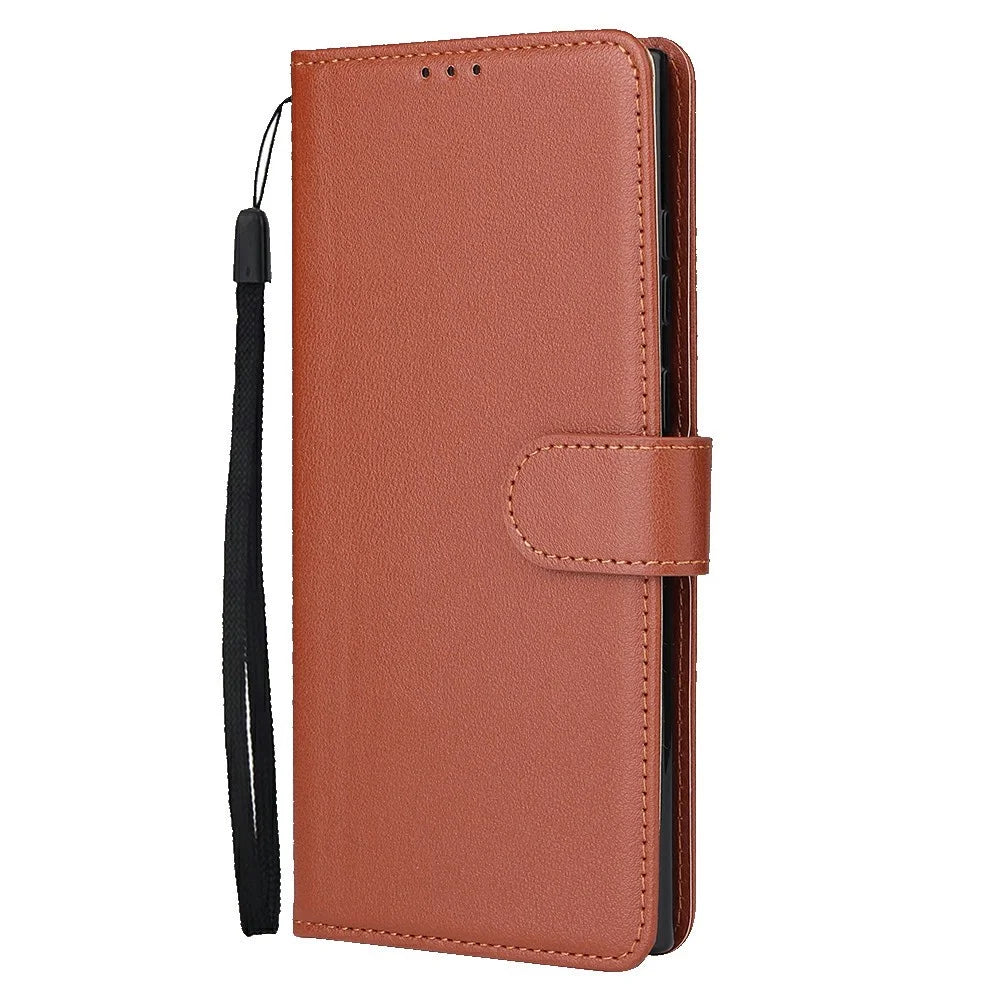 For Samsung Galaxy S26 Ultra Case Wallet Stand PU Leather Phone Cover with Wrist Strap - Brown - 5