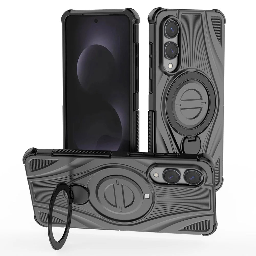 For Samsung Galaxy S25 Edge Magnetic Case Rotating Kickstand TPU PC Shockproof Phone Back Cover - Black - 1