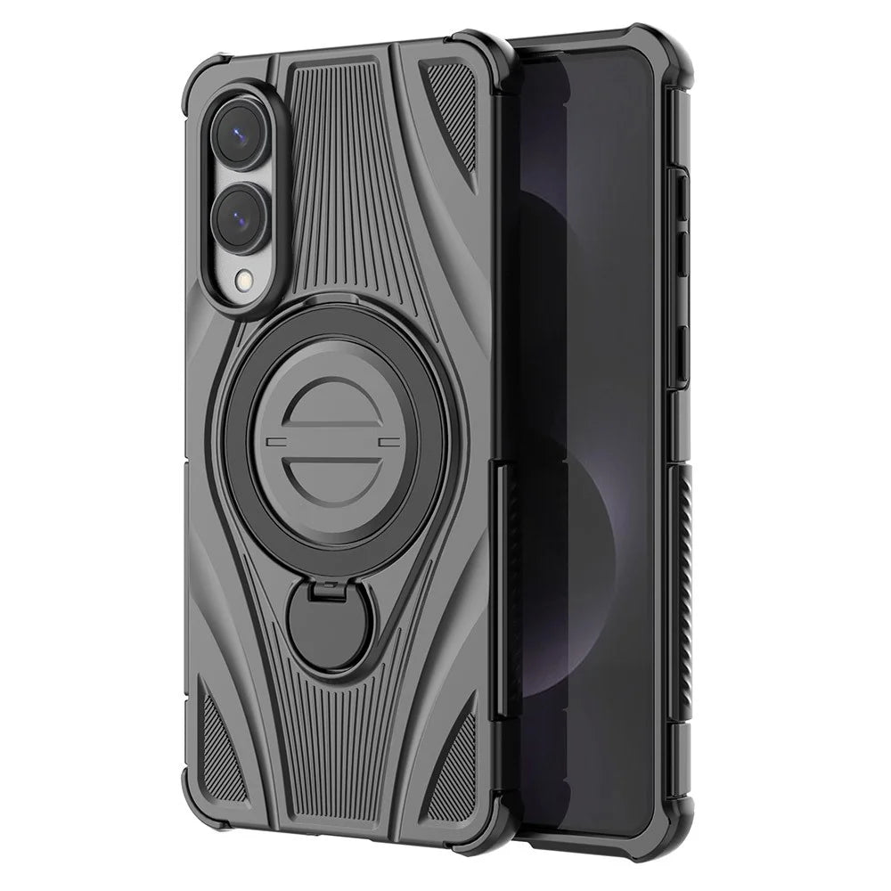 For Samsung Galaxy S25 Edge Magnetic Case Rotating Kickstand TPU PC Shockproof Phone Back Cover - Black - 2