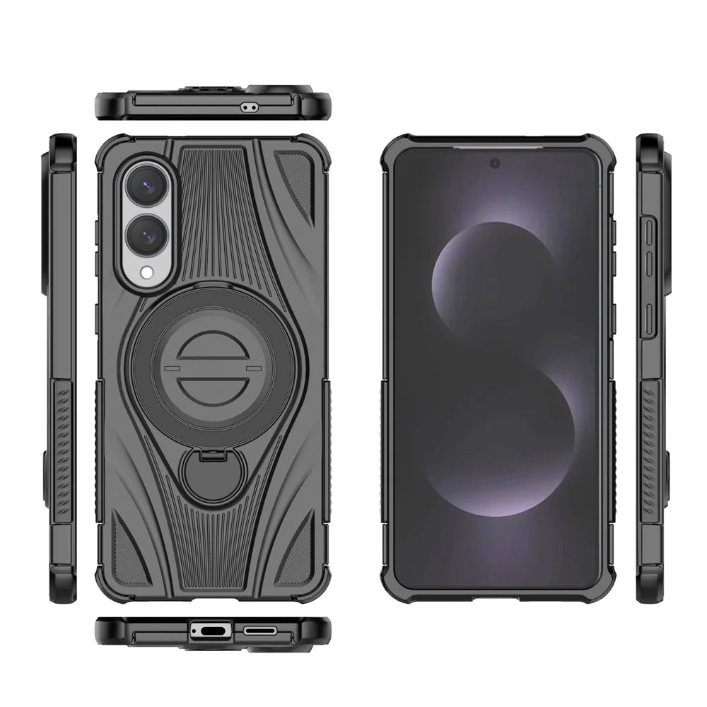 For Samsung Galaxy S25 Edge Magnetic Case Rotating Kickstand TPU PC Shockproof Phone Back Cover - Black - 4