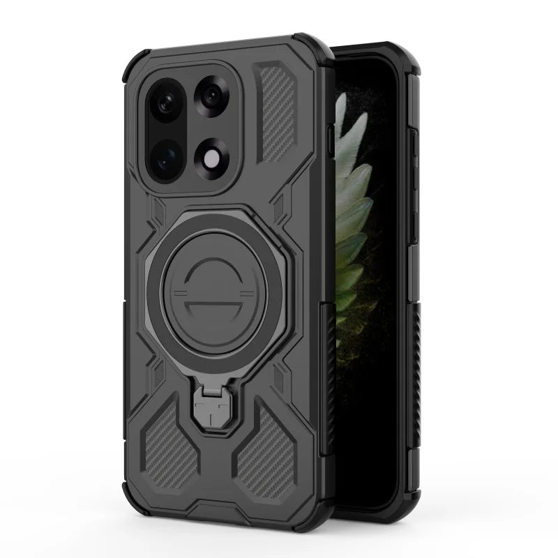 WANLONFENG For OnePlus 15 5G Case Kickstand with 2Pcs Screen Film  KJ Series PC TPU Phone Cover (Big Lens Hole) - Black - 2