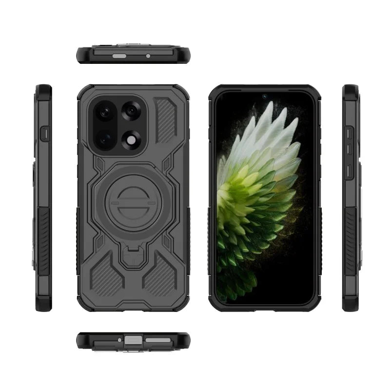 WANLONFENG For OnePlus 15 5G Case Kickstand with 2Pcs Screen Film  KJ Series PC TPU Phone Cover (Big Lens Hole) - Black - 3