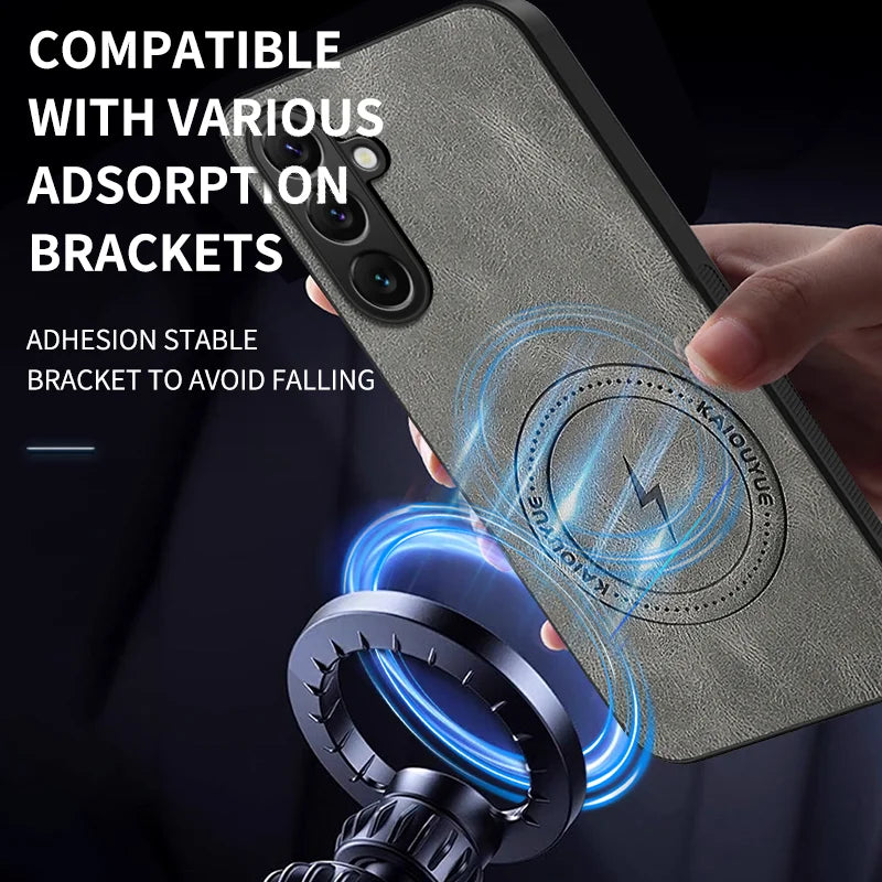 WANLONFENG For Samsung Galaxy A57 5G Magnetic Case  SD1 Series Nappa Texture PC TPU Phone Cover - Grey - 6