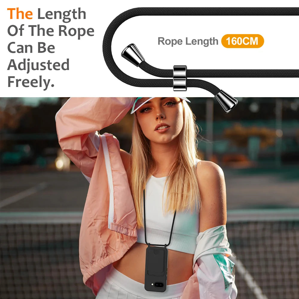For Google Pixel 10a Case Liquid Silicone Card Holder Back Phone Cover with Lanyard - Black - 3
