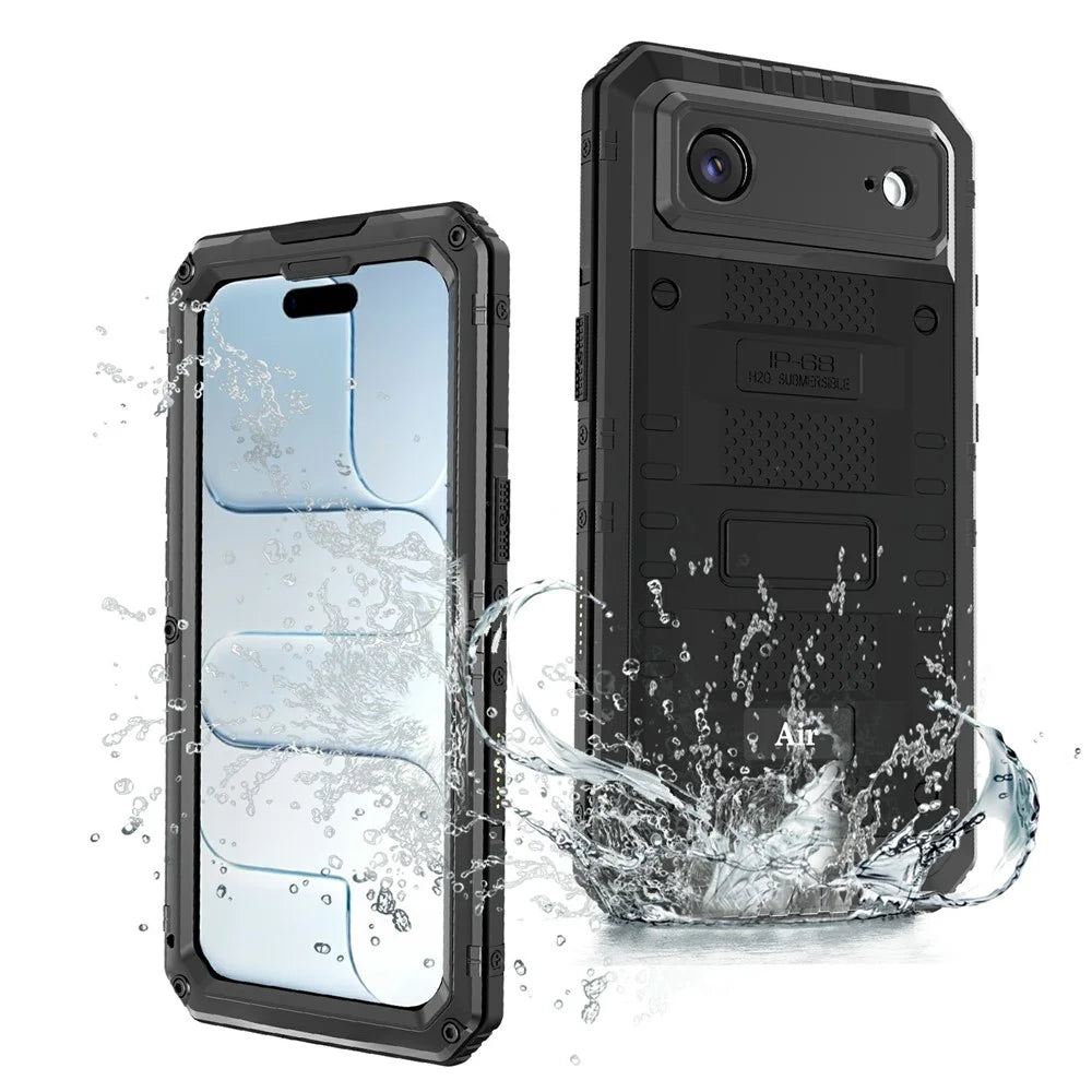 IP68 Waterproof Phone Case for iPhone Air Metal + Silicone Cover with Screen Protector - Black - 2