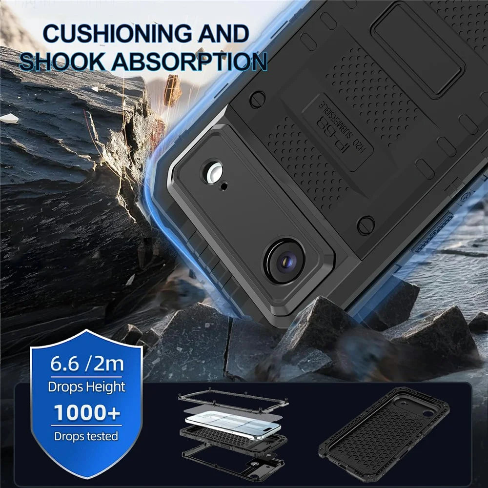 IP68 Waterproof Phone Case for iPhone Air Metal + Silicone Cover with Screen Protector - Black - 5