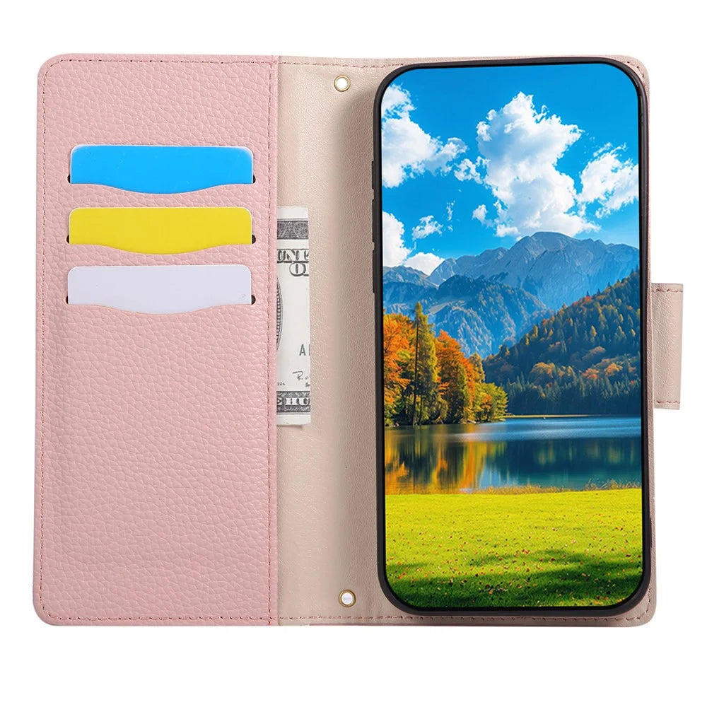 For Samsung Galaxy A08 5G / A08 4G / A07 4G Case Zipper Wallet Color Splicing TPU PU Leather Flip Phone Cover with Strap - Pink - 3