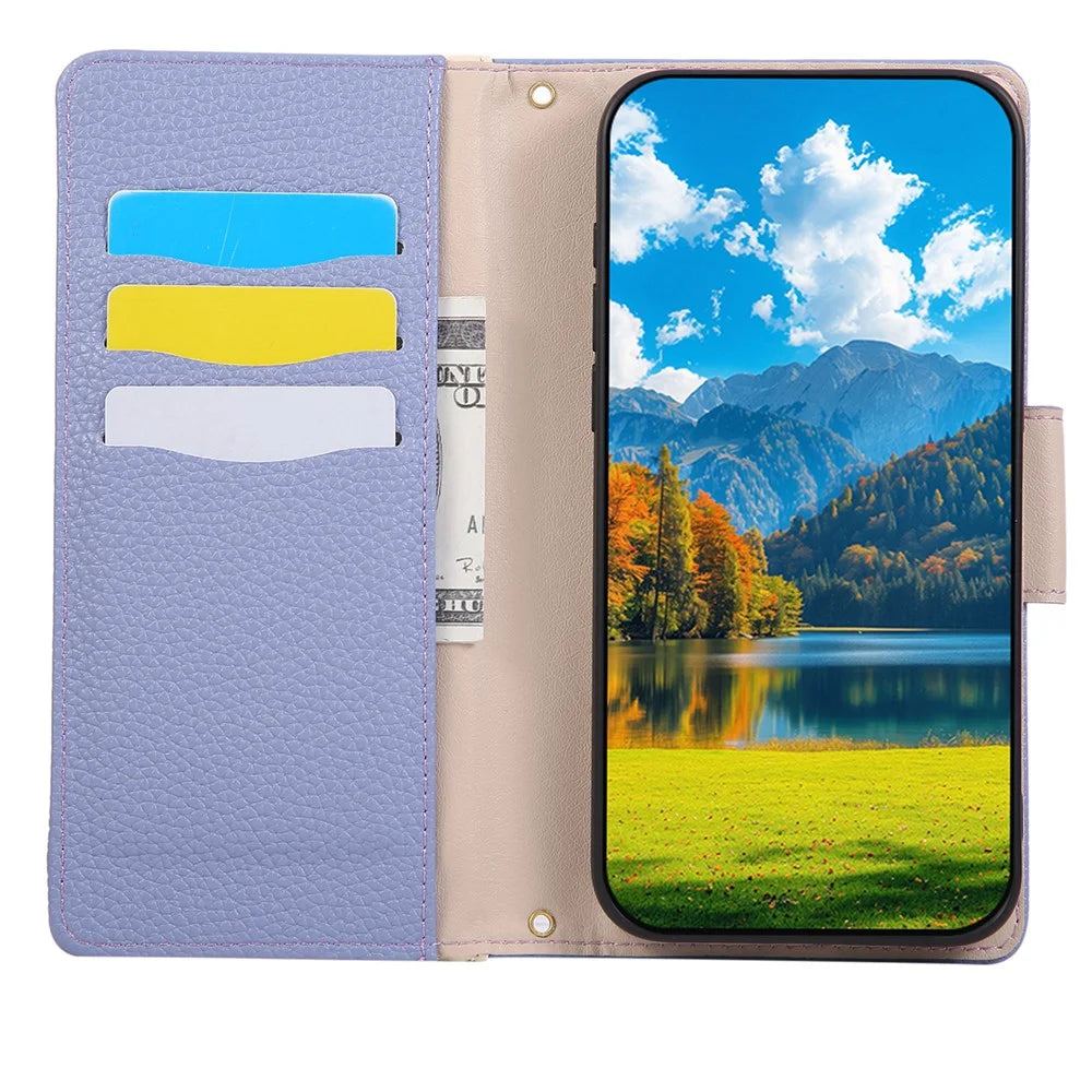 For Samsung Galaxy A26 5G Case Zipper Wallet Color Splicing TPU PU Leather Flip Phone Cover with Strap - Purple - 3