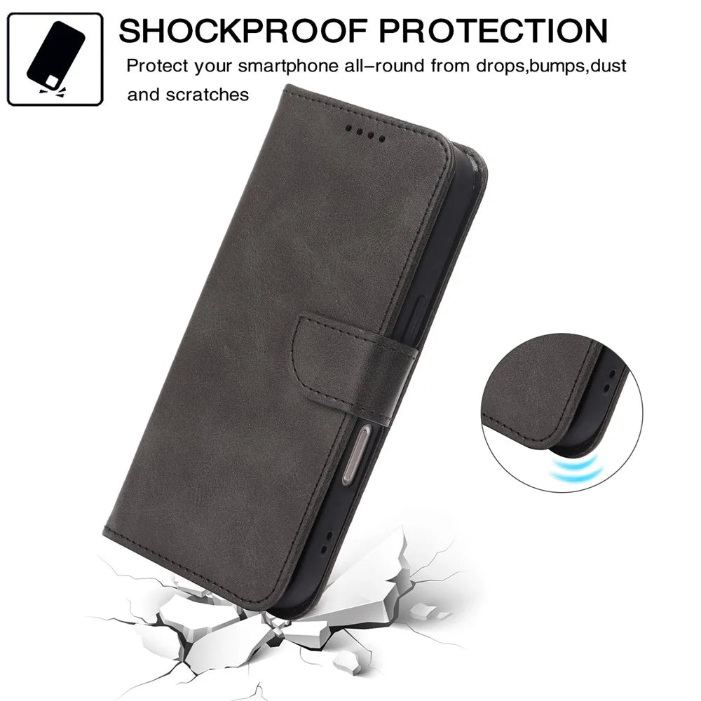 Phone Case For Samsung Galaxy A18 5G / A18 4G / A17 5G / A17 4G / F17 5G Wallet Stand Magnetic Clasp Closure Calf Texture Leather Phone Cover - Black - 4