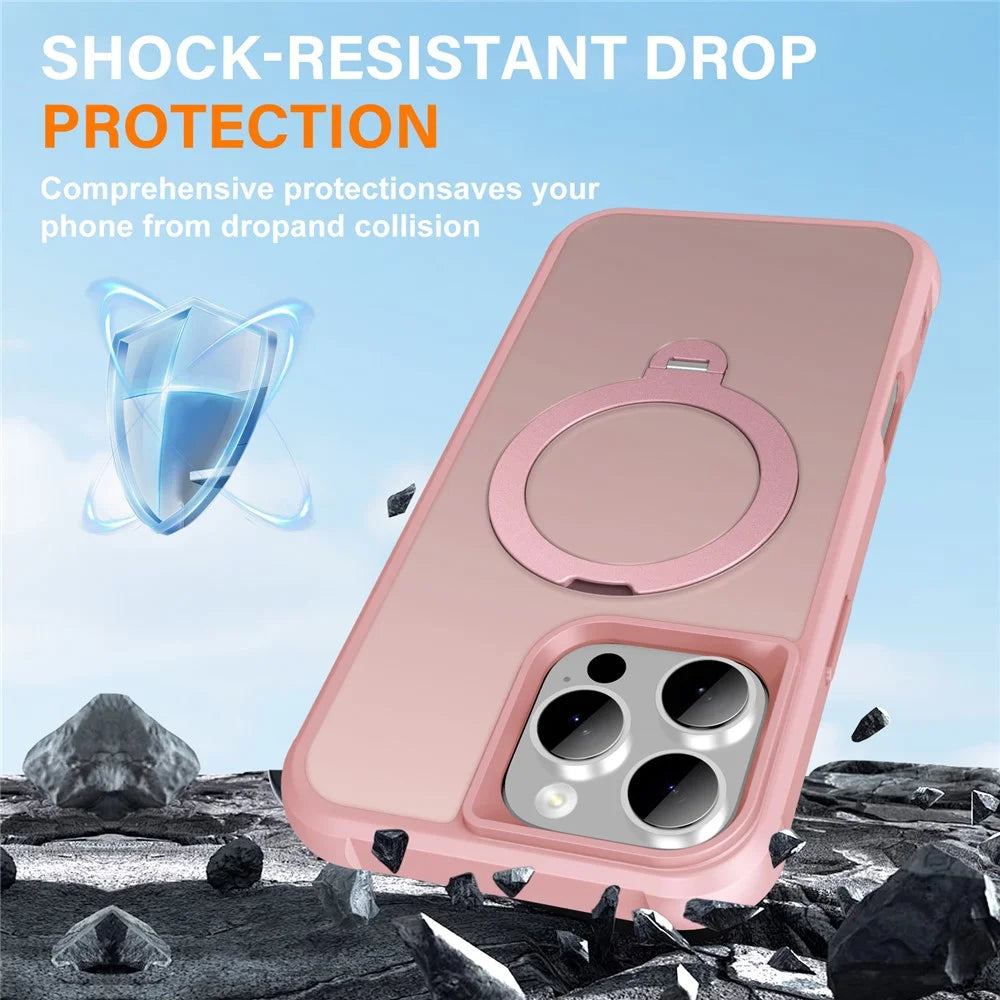 For iPhone 16 Pro Case Compatible with MagSafe Kickstand TPU PC Shockproof Phone Back Cover - Pink - 4