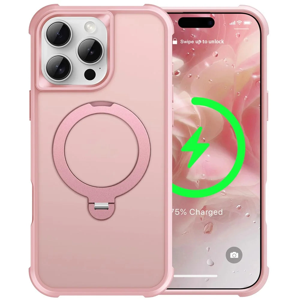 For iPhone 16 Pro Max Case Compatible with MagSafe Kickstand TPU PC Shockproof Phone Back Cover - Pink - 2