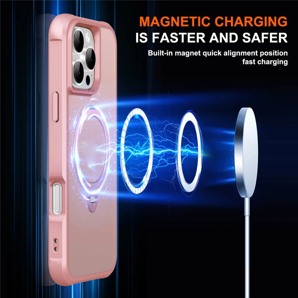 For iPhone 16 Pro Max Case Compatible with MagSafe Kickstand TPU PC Shockproof Phone Back Cover - Pink - 3