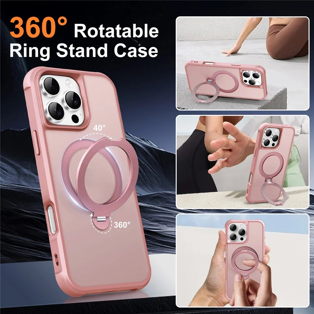 For iPhone 16 Pro Max Case Compatible with MagSafe Kickstand TPU PC Shockproof Phone Back Cover - Pink - 7