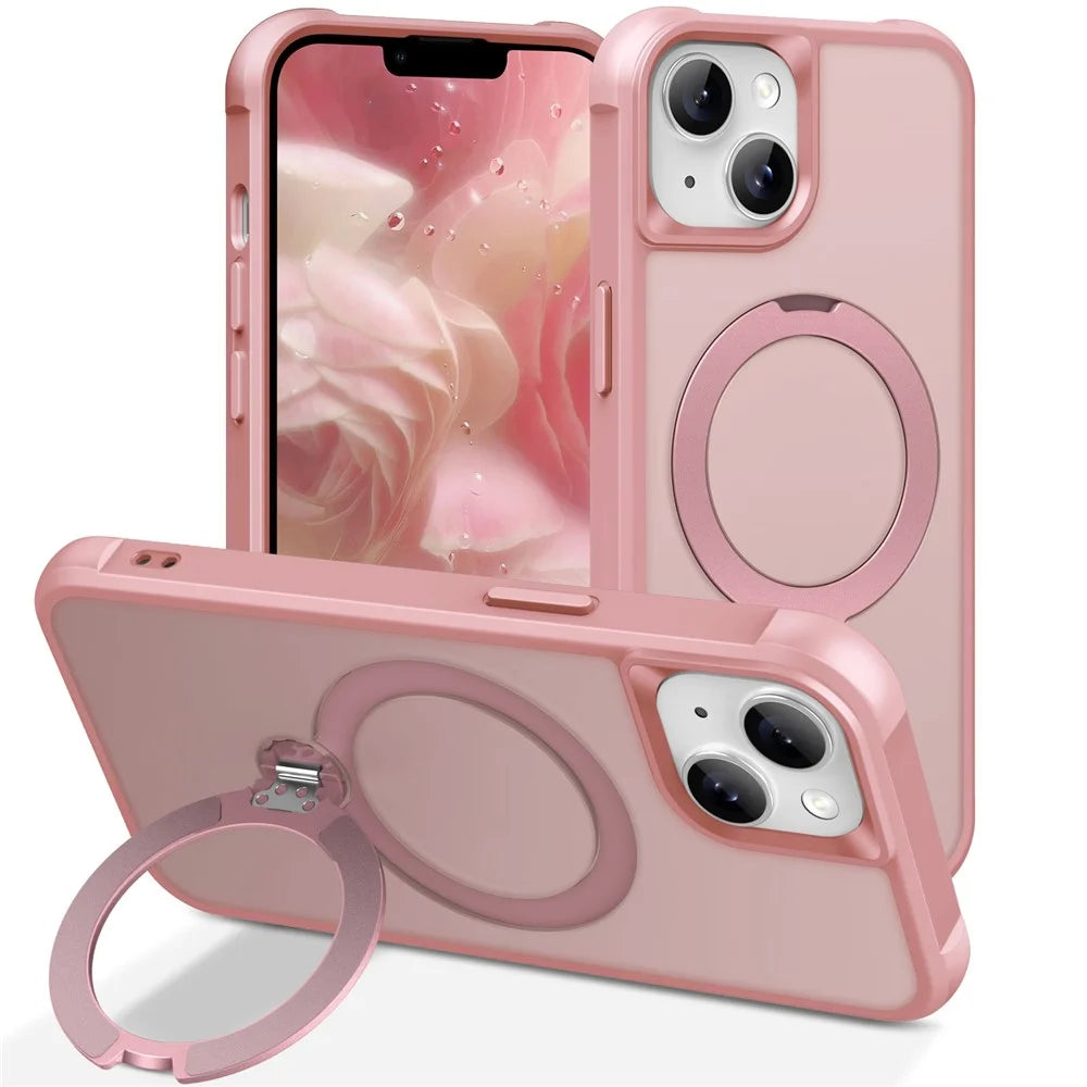 For iPhone 14 Case Compatible with MagSafe Kickstand TPU PC Shockproof Phone Back Cover - Pink - 1