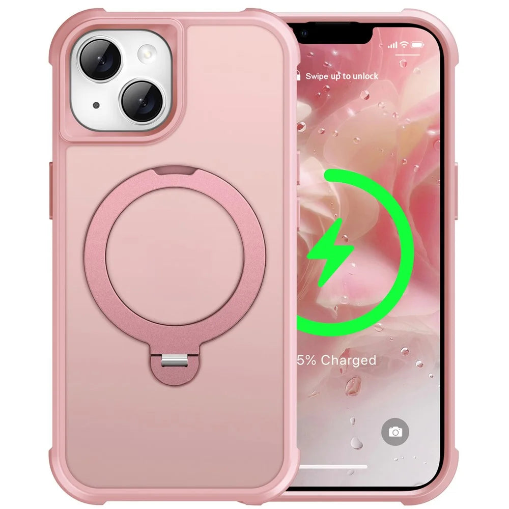 For iPhone 14 Case Compatible with MagSafe Kickstand TPU PC Shockproof Phone Back Cover - Pink - 2